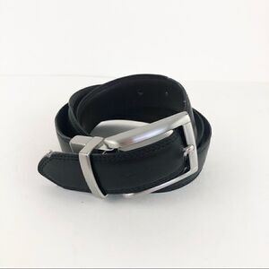 Black leather belt with silver square buckle